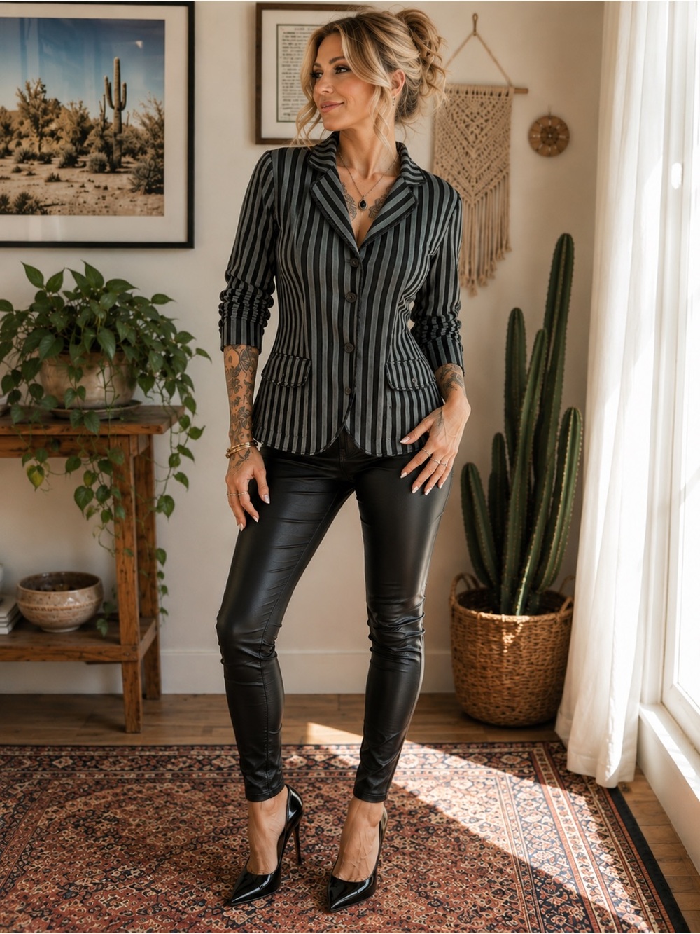 Vintage Tripp NYC Black and Gray Vertical Stripe Blazer
